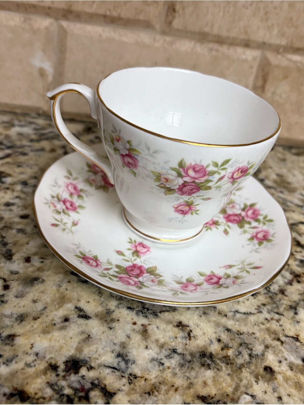 Vintage Floral Bone China Teacup and Saucer - Pink Rose Pattern